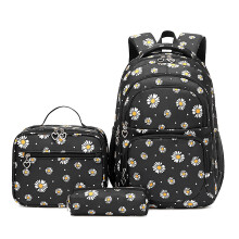 (Black) Small Daisy Pen Bag Lunch Bag Backpack Set Wear-resistant High-quality Bag for High School Elementary Students