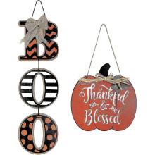 Harvest Fall Halloween Decoration - Boo Sign And Thankful & Blessed Wo