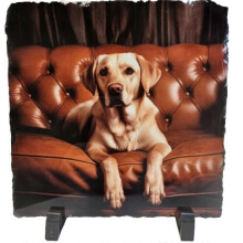 Yellow Labrador Standing Plaque on Slate by Hut Worx
