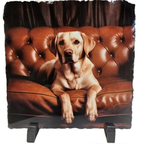 Yellow Labrador Standing Plaque on Slate by Hut Worx