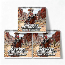(3pcs) 12 Months 2027 Western Cowboy Chihuahua Wall Calendar, Funny Wild West Themed Art Calendar, Hanging Monthly Planner for Home Office Decor