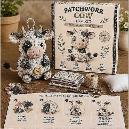 (F) DIY Patchwork Animal Sewing Kit, Handmade Stuffed Animal Craft Set
