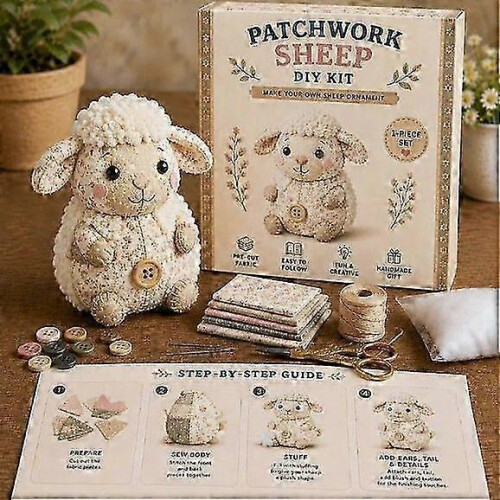 (D) DIY Patchwork Animal Sewing Kit, Handmade Stuffed Animal Craft Set