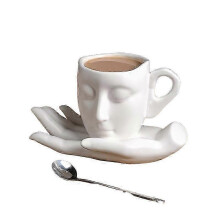 (A) Aesthetic Art Ceramic Mug, Abstract Human Face Design with Hand Stand
