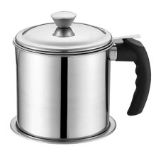 (B) Large Capacity Stainless Steel Oil Pot Filter Oil Storage Grease Keepers With Base Fried Oil Filter Leak-Proof Grease Oil Strainer Container Pot