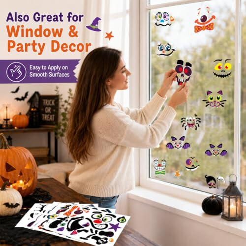 16 Sheets Halloween Pumpkin Stickers 32 Facial Decals Decorating Kit 1
