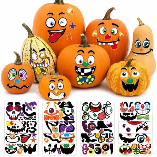 16 Sheets Halloween Pumpkin Stickers 32 Facial Decals Decorating Kit 2