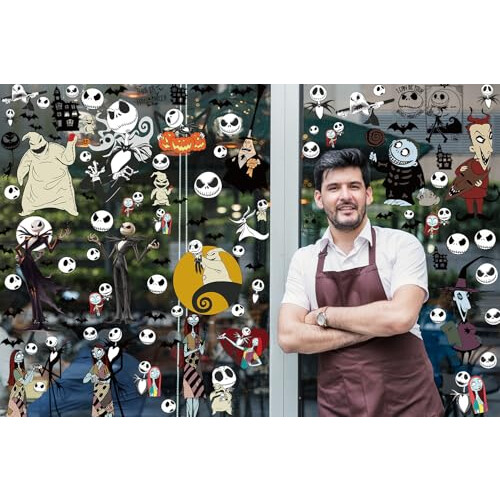 12 Sheets Big Size Window Clings Halloween Window Clings Nightmare 1