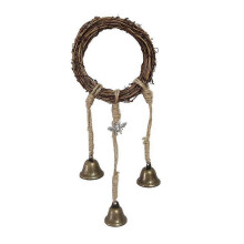(D) Witch Bell for Door Protection Handmade Hanging Brass Rattan Wreath Iron Star Decor