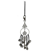 (C) Witch Bell for Door Protection Handmade Hanging Brass Rattan Wreath Iron Star Decor