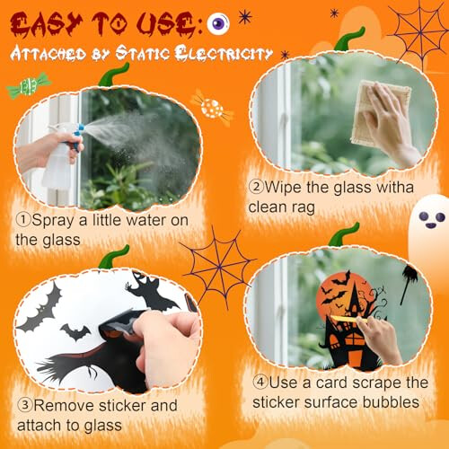 Halloween Window Stickers, Castle Bat Ghost Pumpkin Scary Halloween 1
