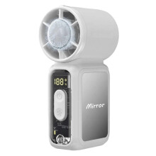(White) Portable Handheld Fan with Cooling Pad & Built-in Mirror - USB Rechargeable Mini Fan for Makeup, Travel, & Outdoor Activities