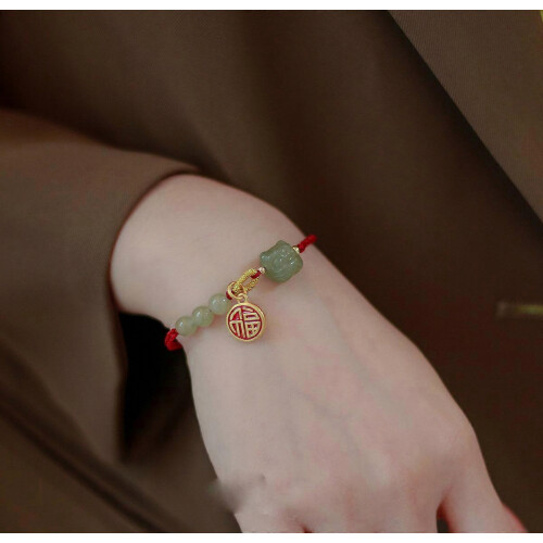 Βραχιόλι τύχης Crystal Slider από χρυσό 14 καρατίων Hetian Jade με πλεκτό κόσμημ 1