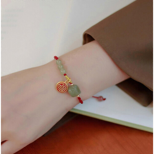 Βραχιόλι τύχης Crystal Slider από χρυσό 14 καρατίων Hetian Jade με πλεκτό κόσμημ 2