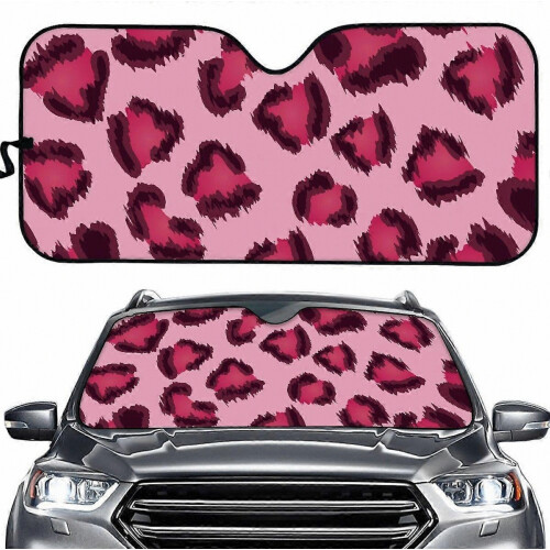 Pink Leopard Design Print Car Interior Protector Universal Autos Windshield Covers Foldable Car Sun Shade Windshield UV 1