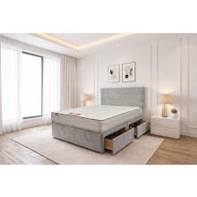 (Single, Silver) York Plush Princess Sprung Divan Bed Set With Mattress, 2 Drawers & Headboard