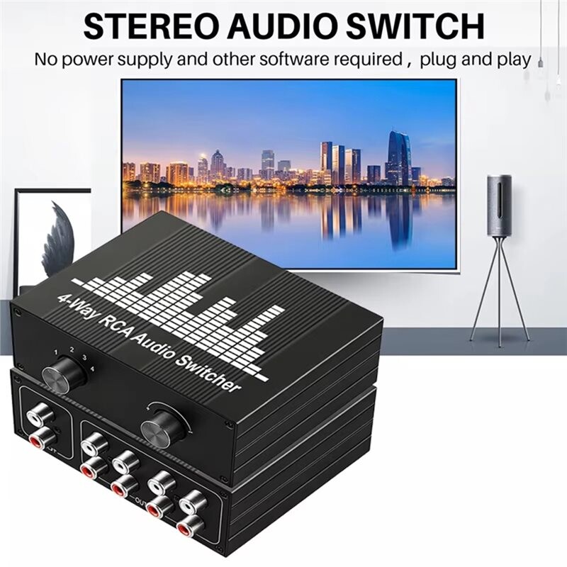 Active View New 4-Port R/L Stereo Switcher Two-Way RCA Switching Splitter Sharing ...