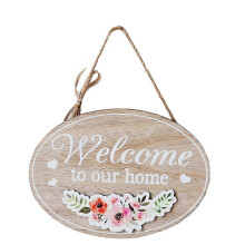 (W wooden color) Wooden Welcome Sign Farmhouse Rustic Front Porch Door Hanger with Burlap Rope
