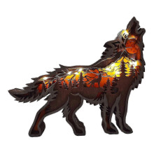 (Wolf with Light) Wood Carving Wolf Wall Decor with Lights, Retro 3D Forest Animal Hand Painted Woodcraft