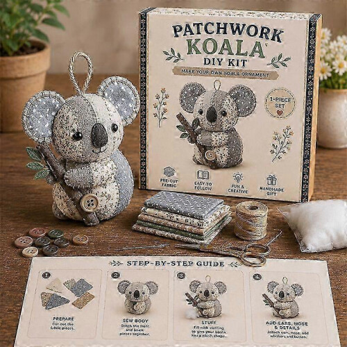 (C) DIY Patchwork Animal Sewing Kit, Handmade Stuffed Animal Craft Set