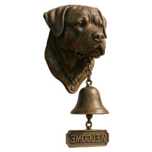 (Design 11) Antique Bronze Finish Resins Dog Head Statue Welcome Bells Outdoor Wall Hanging Home Entryway Decors Dog Owner Gift Multicolor