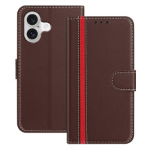 (Brown) Compatible For iPhone 17 Phone Cases Wallet Stand Color Splicing Leather Cover with Magnetic Clasp