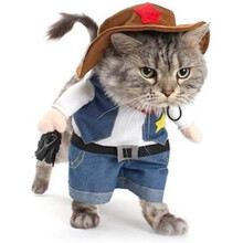 Denim Dog Costume with Hood for Cats Small Dogs Halloween Blue,L