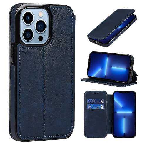 Strong Magnetic Pu + Tpu Leather Case for Iphone 13 Pro Max Blue