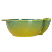 (Green) Swirls colander bowl self spinning berry washing ceramic bowl with built-in strainer rapid drain perforated rotating basket space-saving