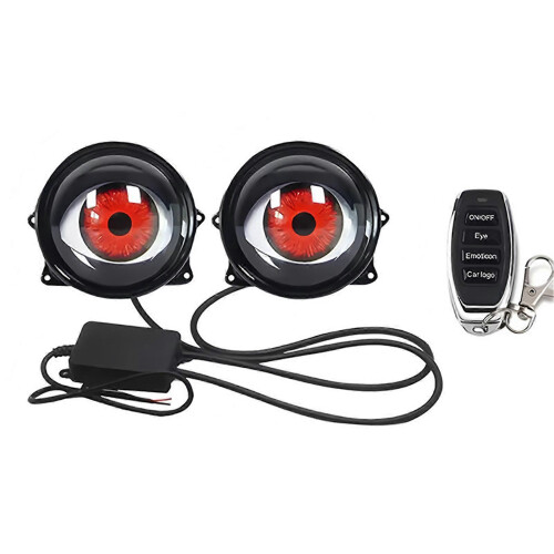 (D) Lens Style Demon Eye LED Headlight Kit, Universal Car Motorcycle Devil Eye LED Dynamics Light, Remote Controlled 6 Lighting Modes for Off-Road Use