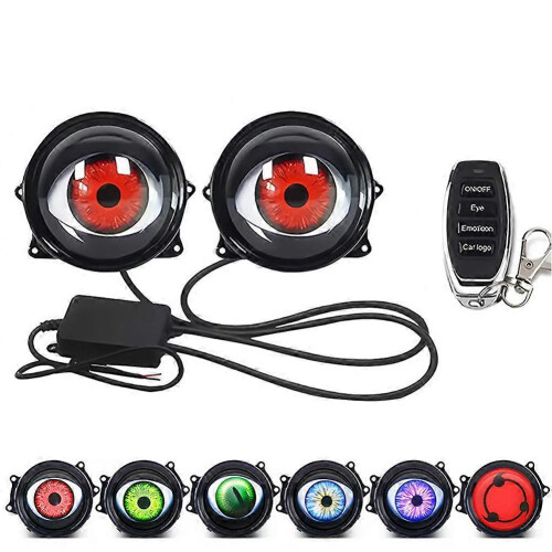 (B) Lens Style Demon Eye LED Headlight Kit, Universal Car Motorcycle Devil Eye LED Dynamics Light, Remote Controlled 6 Lighting Modes for Off-Road Use