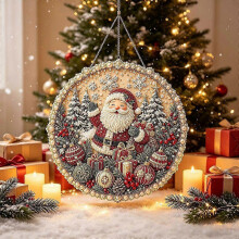 (D) DIY Pearl Beaded Hanging Wreath Craft Kit, Four Seasons Holiday Wall Door Decor, Flocked Canvas with Non-Fading Beads for Handmade Home Ornament