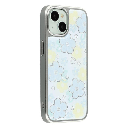(Flowers) For iPhone 14 Case Lacquered Epoxy Pattern TPU + Acrylic Phone Cover Large Camera Cutout