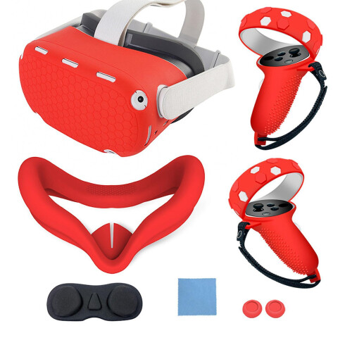 (Red) Colorful Silicone Oculus-Quest 2 Protective Case Set Anti-slip VRs Controller Shell VRs Accessories