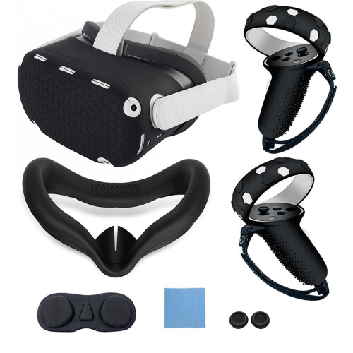 (Black) Colorful Silicone Oculus-Quest 2 Protective Case Set Anti-slip VRs Controller Shell VRs Accessories