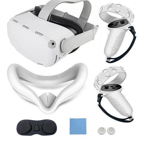 (White) Colorful Silicone Oculus-Quest 2 Protective Case Set Anti-slip VRs Controller Shell VRs Accessories