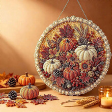 (C) DIY Pearl Beaded Hanging Wreath Craft Kit, Four Seasons Holiday Wall Door Decor, Flocked Canvas with Non-Fading Beads for Handmade Home Ornament