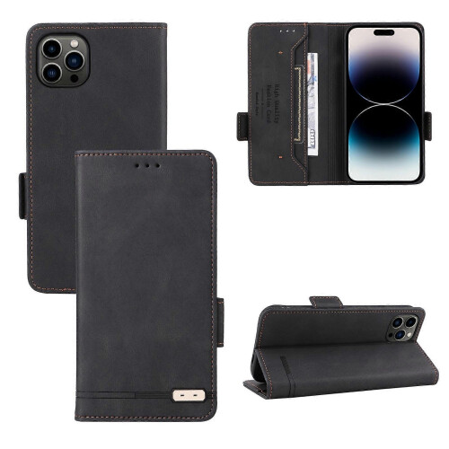 (Black) For iPhone 14 Pro Max Magnetic Clasp Leather Phone Case