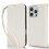 (White) Stand Case for iPhone 16 Pro Litchi Texture Leather Flip Phone Cover with Strap/ Wallet 1