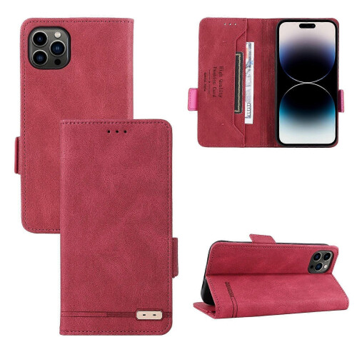 (Red) For iPhone 14 Pro Max Magnetic Clasp Leather Phone Case