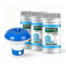 Pool Chlorine Tablets Set with 5 Inch Floating Tablet Dispenser, Pool Cleaning Tablet for Garden Pools, Inflatable Paddling Pools, Hot Tubs, Spas