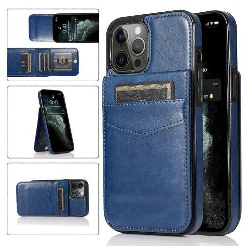 (Blue) For iPhone 13 Pro Solid Color PC + TPU Protective Case with Holder & Card Slots