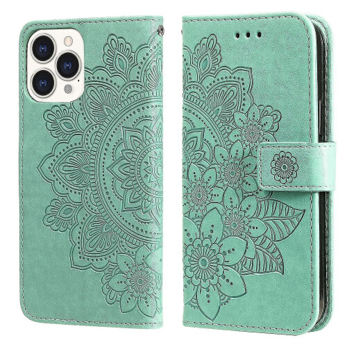 7-petal Flowers Pu Case for Iphone 13 Pro Max Green