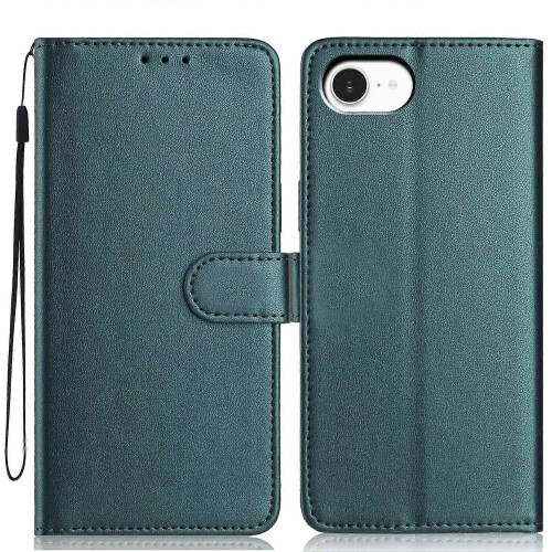 (Blackish Green) For iPhone 16e Wallet Case with Strap/ Multiple Card Slots Solid Color Leather Stand Phone Cover
