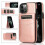 (Rose Gold) For iPhone 13 Pro Solid Color PC + TPU Protective Case with Holder & Card Slots 1