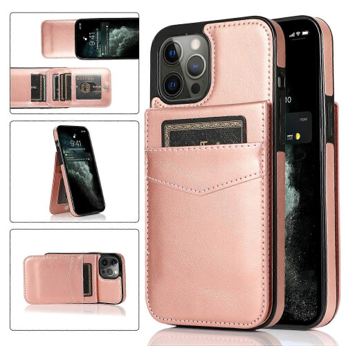 (Rose Gold) For iPhone 13 Pro Solid Color PC + TPU Protective Case with Holder & Card Slots
