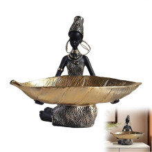 (1pcs, black) Decorative African Figure Tray, Resin Trinket Dish Fruit For Keys Jewelry I4K9