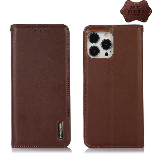 (Brown) For iPhone 13 Pro Max KHAZNEH Nappa Top Layer Cowhide Leather Phone Case