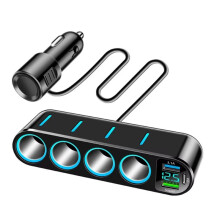 7 in 1 Car Fast Charger Adapter 12-24V Four Cigarette Lighter Dual USB PD 66W Socket Car Cigarette Lighter Splitter