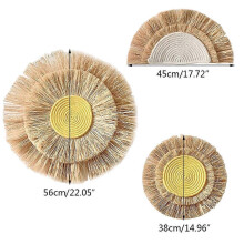 (Big sun) Boho Vintage Rattan Straw Wall Hanging for Sun Moon Decoration Moroccan Handmade Woven Tapestry Ornament for Bedroom